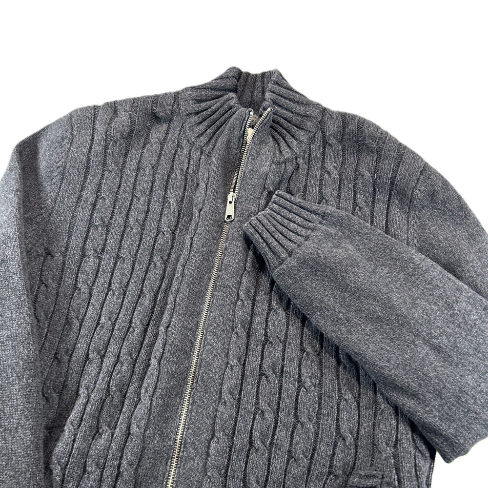 Boston Traders Full Zip Sweater Mens Large Gray Cable Knit Sherpa Fleece Lined